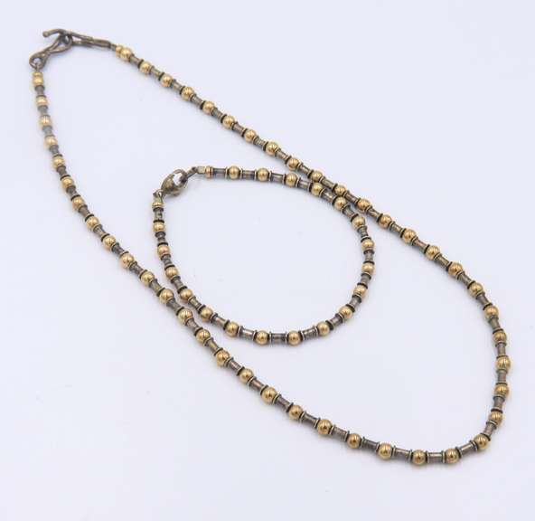 Vintage Sterling Silver Beaded Necklace w Matching Bracelet
