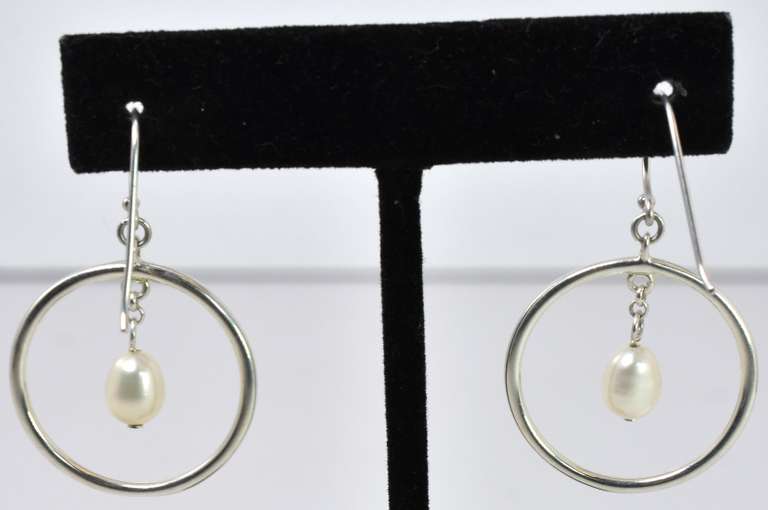 Sterling Silver Hoop Earrings With Pearls