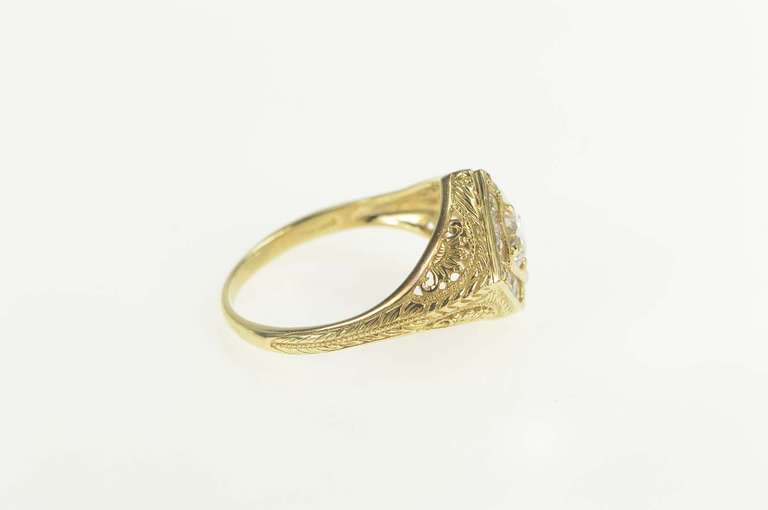 14K Yellow Gold Art Deco Revival Filigree Travel Engagement Ring