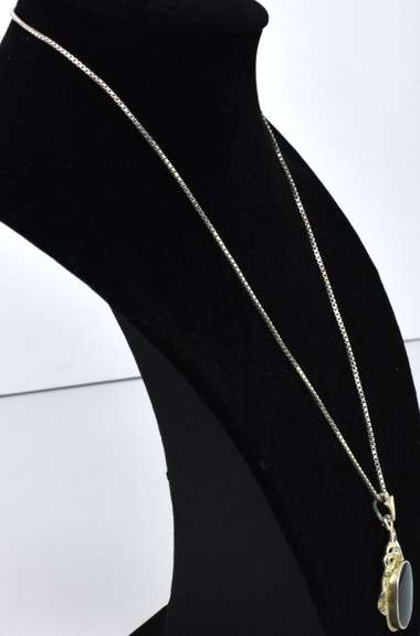 Silver Onyx Pendant with Marcasite Accents