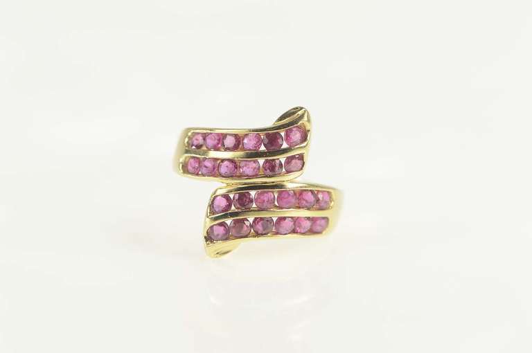 14K Yellow Gold 2.00 Ctw Natural Ruby Tiered Channel Bypass Ring