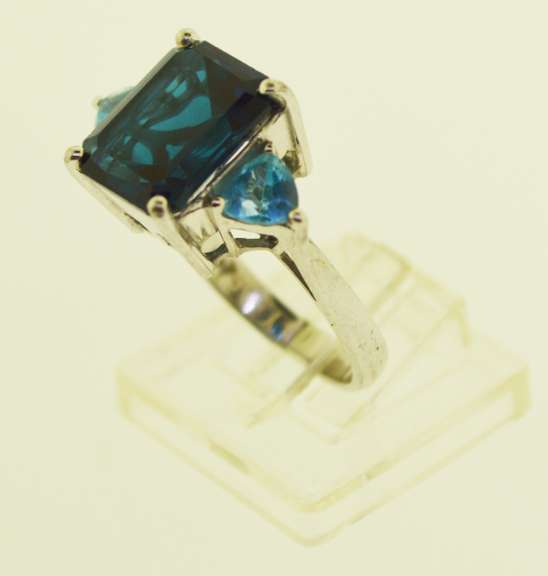 Sterling Silver Emerald Cut Blue Spinel Ring With blue Topaz