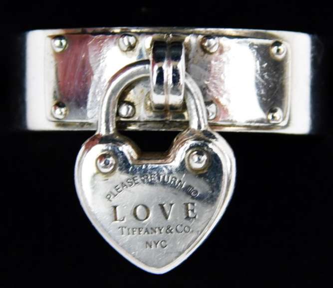 Tiffany & Co. Sterling Padlock Heart Ring with Box, 8