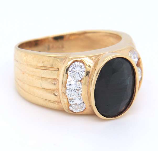 Favorite Yellow Gold Blue Sapphire and Diamond Ring