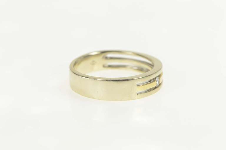18K White Gold Diamond Two Tone Tiered Stripe Wedding Band Ring