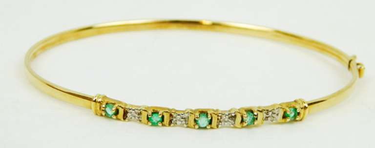 Emeralds & Diamonds 10K Gold Bangle Bracelet