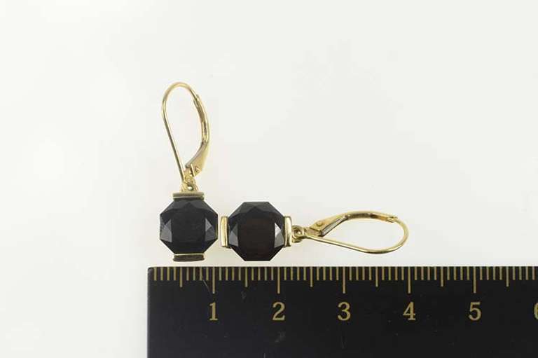 14K Yellow Gold Black Onyx Dangle Octagonal Dangle Lever Earrings