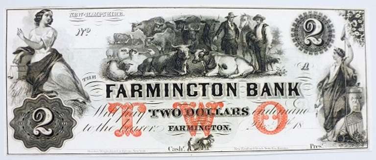 Superb Crisp 1800's $2 Farmington Bank Of New Hampshire!