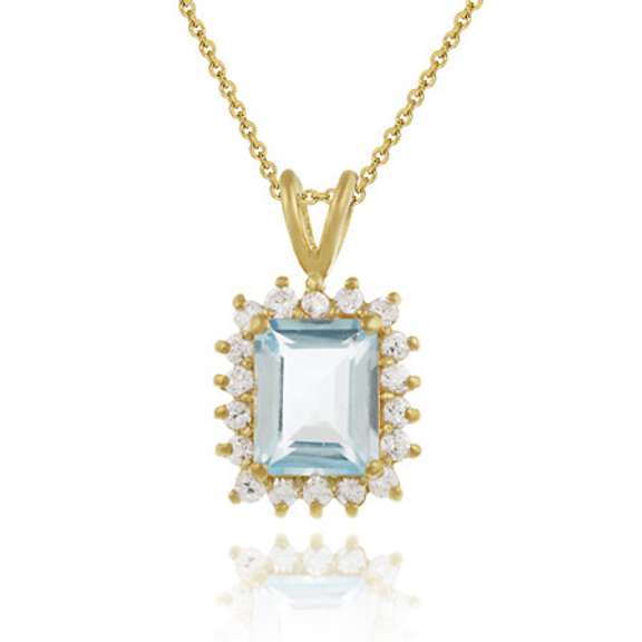 18K Gold over Sterling Silver 2.75ct Blue Topaz & CZ Rectangle Pendant