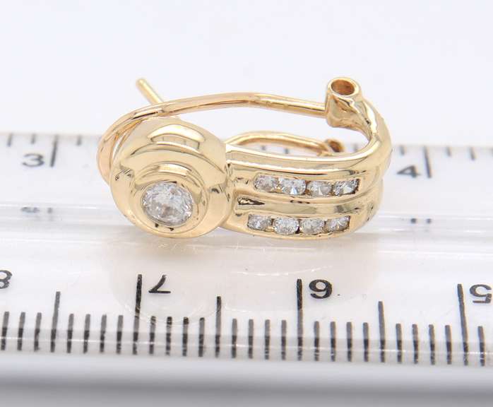Sparkling Yellow Gold Bezel Set J Hoop Earrings