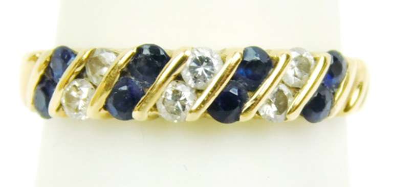 Superb 14K Vintage Sapphires & Diamonds Band, 6.25