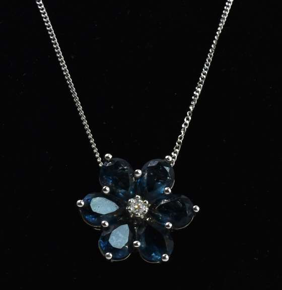 Sterling Silver Necklace And Earrings Set W/ Manmade Blue Stones