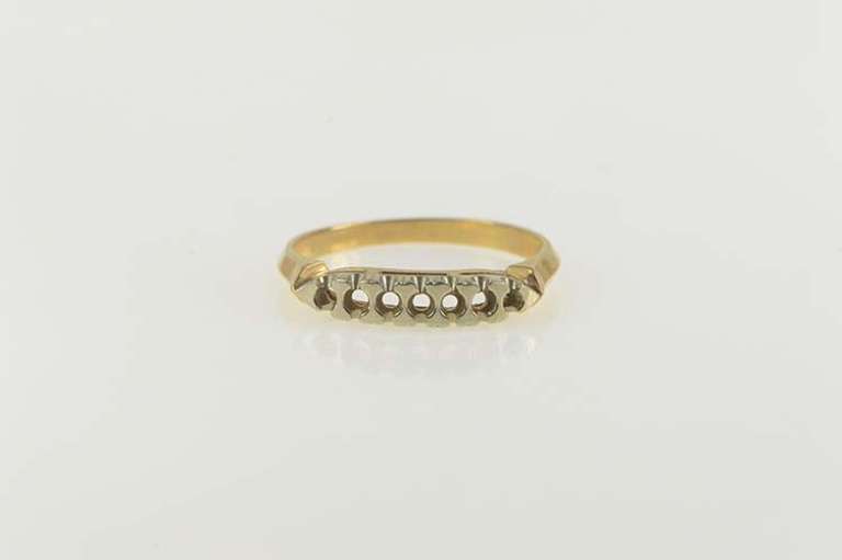 14K Yellow Gold Vintage NOS 1950's Setting Five Stone Band Ring