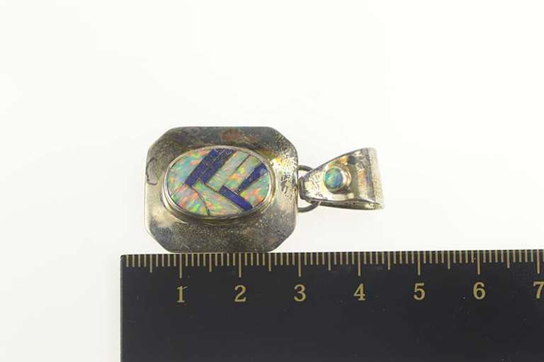 Sterling Silver Lapis Lazuli Syn. Opal Inlay Statement Pendant