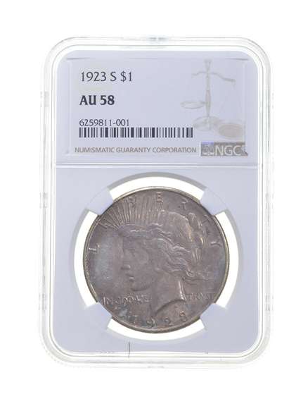 AU58 1923-S Peace Silver Dollar - Graded NGC