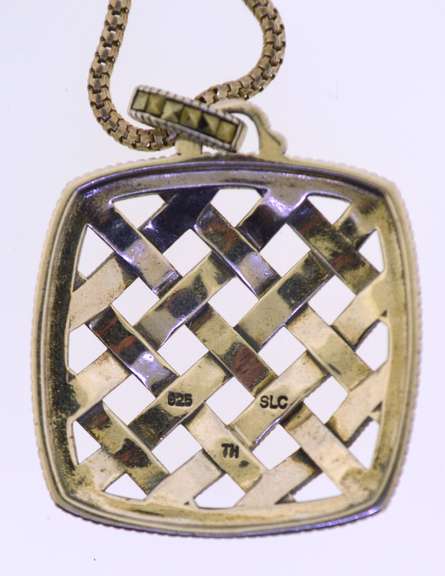 Sterling Silver Black Spinel Woven Pendant With Italian Snake Chain