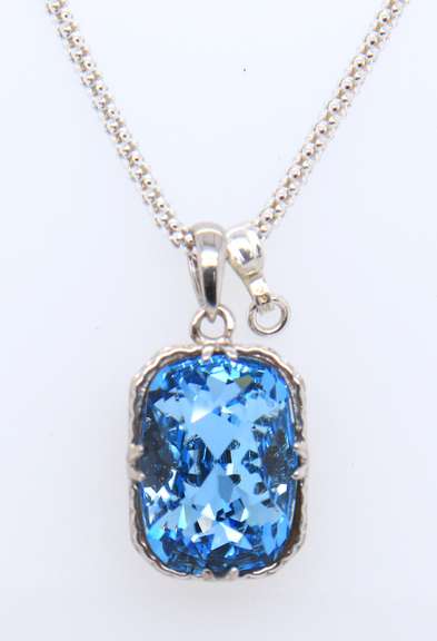 Sterling Silver Blue Topaz Pendant on Chain