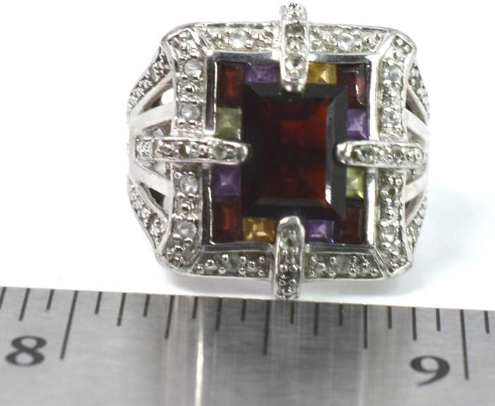 Ornate Multi-Gemstone Silver Ring