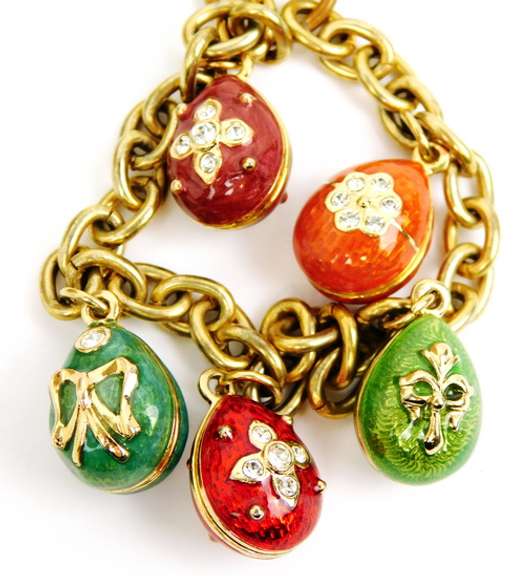 Enameled & Jeweled Egg Charm Bracelet