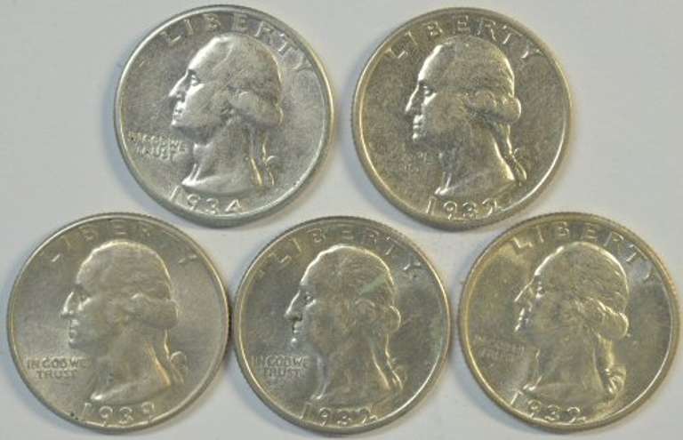 3 1932-P, 1934-P, & 1939-P Washington Quarters in AU