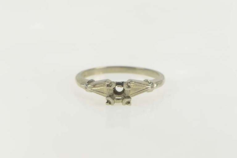 14K White Gold Vintage NOS 1950's 3.0mm Engagement Setting Ring