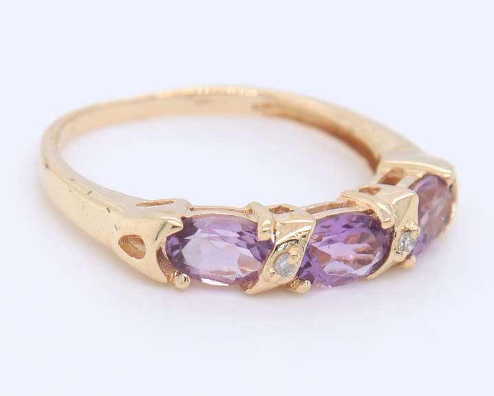Fancy Yellow Gold 3 Morganite and Diamond Ring