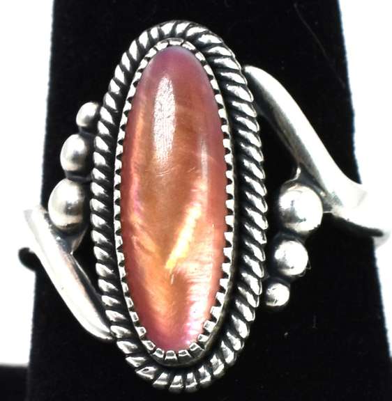 Sterling Silver Ring With A Pinkish Coral Colored Stone