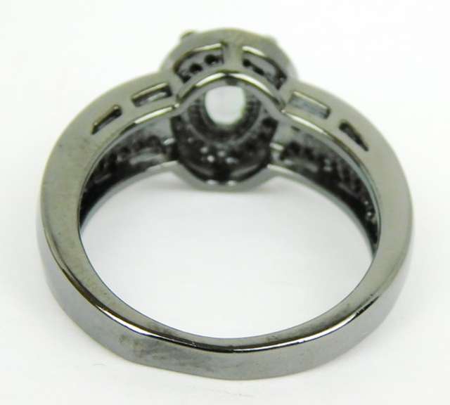 Dramatic Mystic Topaz & Diamonds  Oxidized Sterling Ring, 8