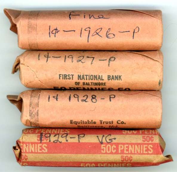 4 Different Rolls of Lincoln Cents from 1920s