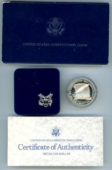 1987 Bill of Rights Proof Silver Dollar. Box/CoA
