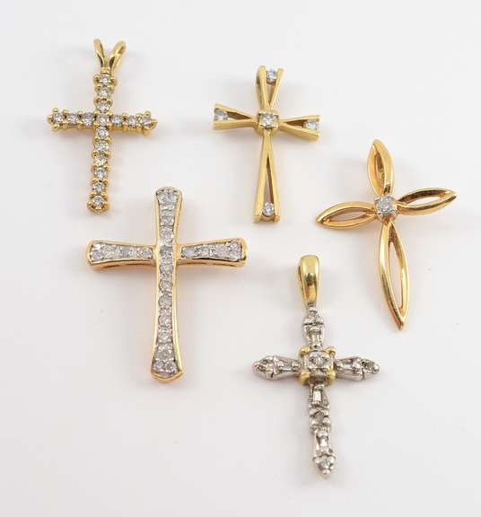 Group of 5 Diamond Cross Pendants