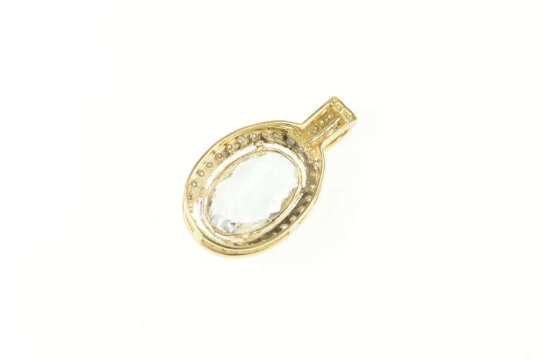14K Yellow Gold Oval Blue Topaz Diamond Halo Statement Pendant