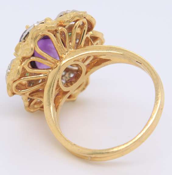 Majestic 18kt Amethyst, Emerald and Diamond Ring