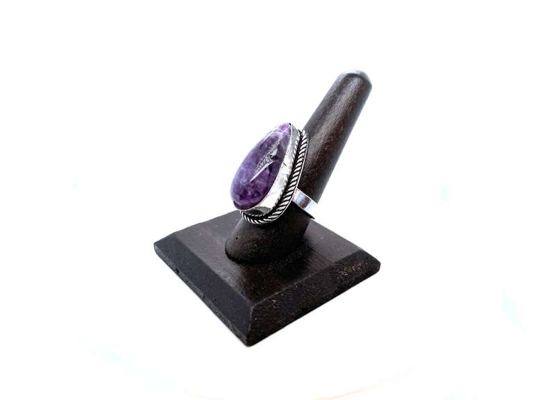 Large Tear-Drop Amethyst Stone in Tibetan Silver Ring