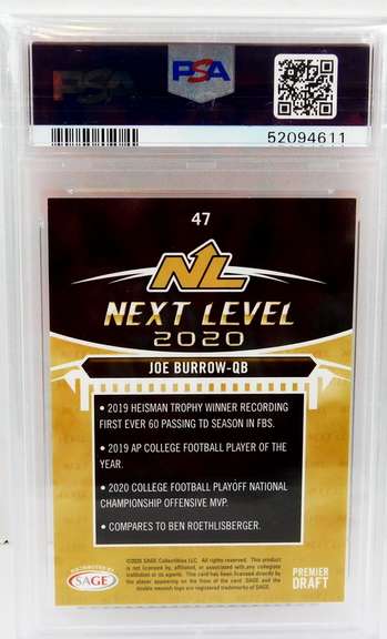 Joe Burrow 2020 Sage Hit Football Card - Graded