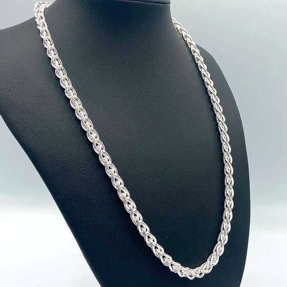 Detailed Italian Sterling Wheat Chain Necklace