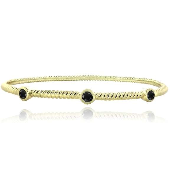 Gold Tone Onyx Round Corrugated Bangle