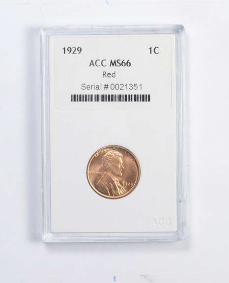 MS66 1929 Lincoln Wheat Cent - Red - Graded ACC