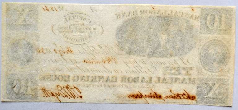 Feb 2 1836 $10 Manual Labor Bank  Philadelphia Note