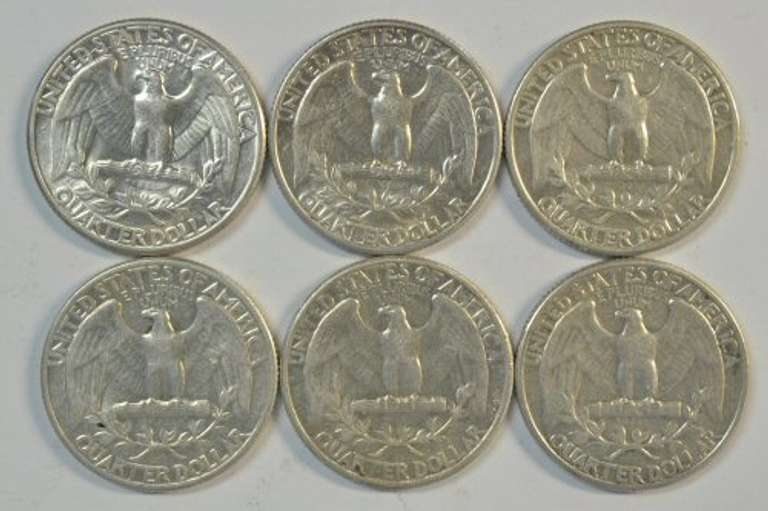 Six (6) 1932-P Washington Quarters XF to  BU