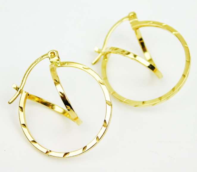 10K Diamond Cut Double Hoop Earrings