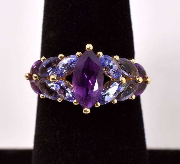 Amazing Amethyst and Iolite Ring in 14K Yellow Gold