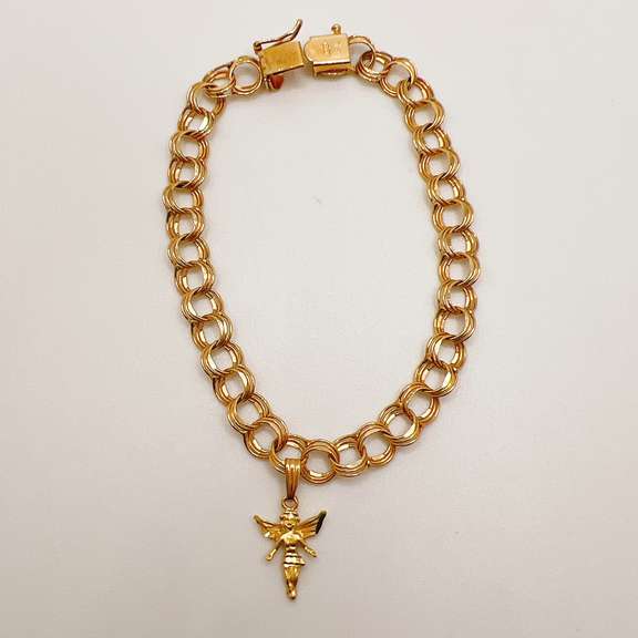 14kt Solid Yellow Gold Chain Bracelet with Charm