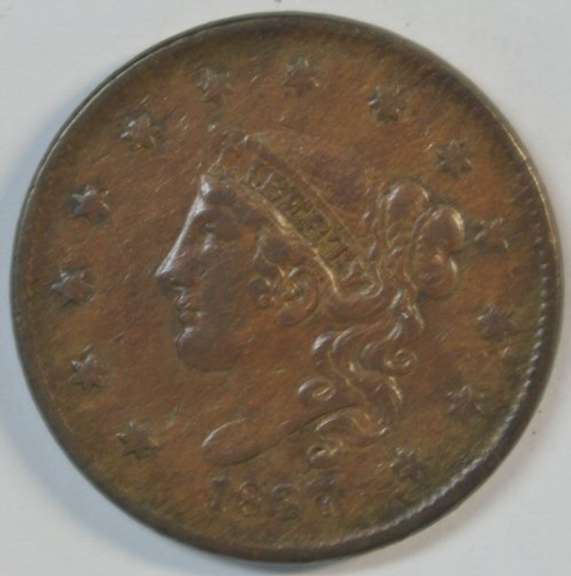 Choice Brown XF 1837 Coronet Head Large Cent