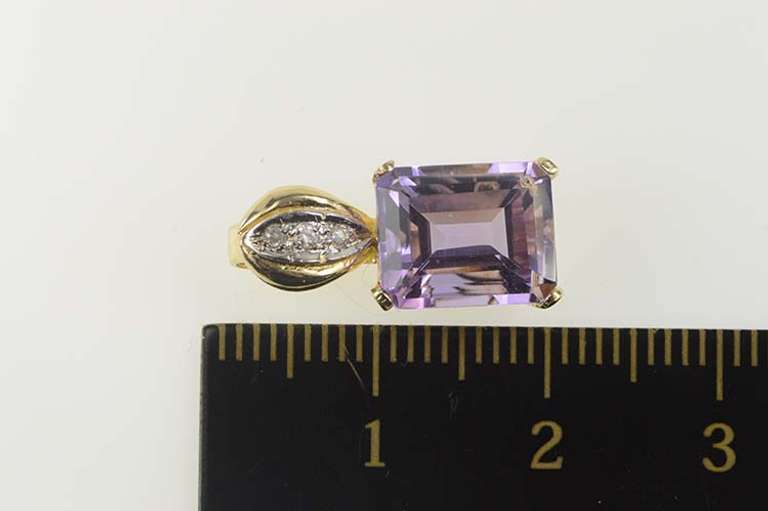14K Yellow Gold Emerald Cut Amethyst Diamond Classic Pendant