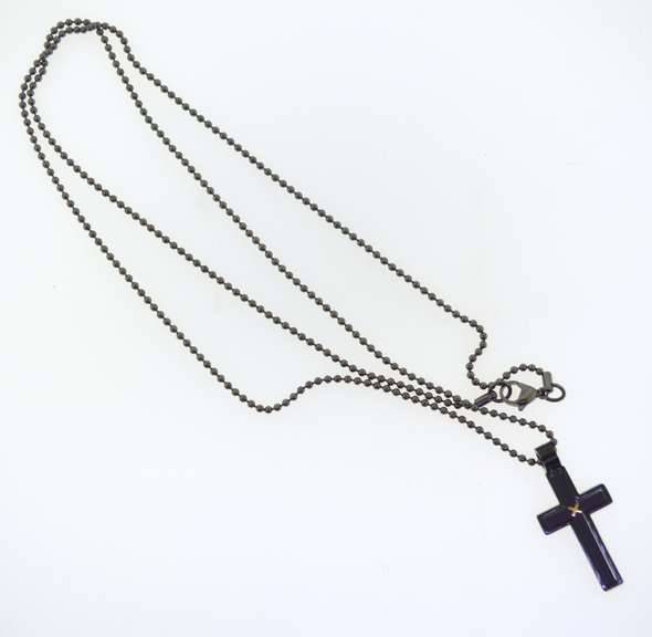 Black Hematite Cross With Long Ball Chain