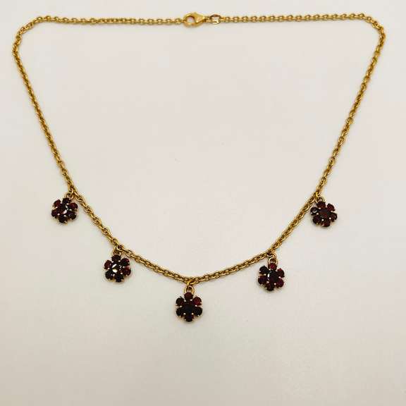 14kt Solid Yellow Gold Pendant Necklace with Garnets