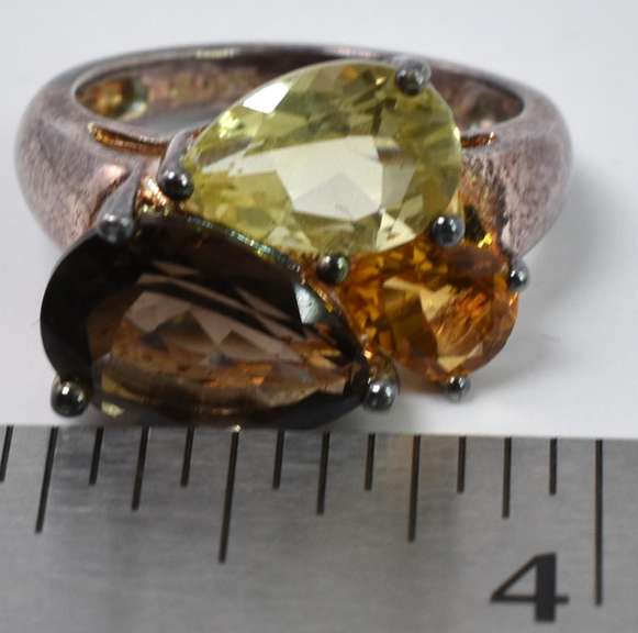 Silver Ring With Quartz And Citrine