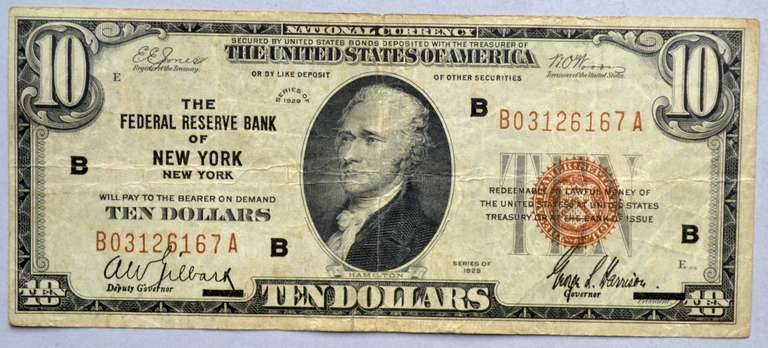 New York $10 1929 National Currency Note