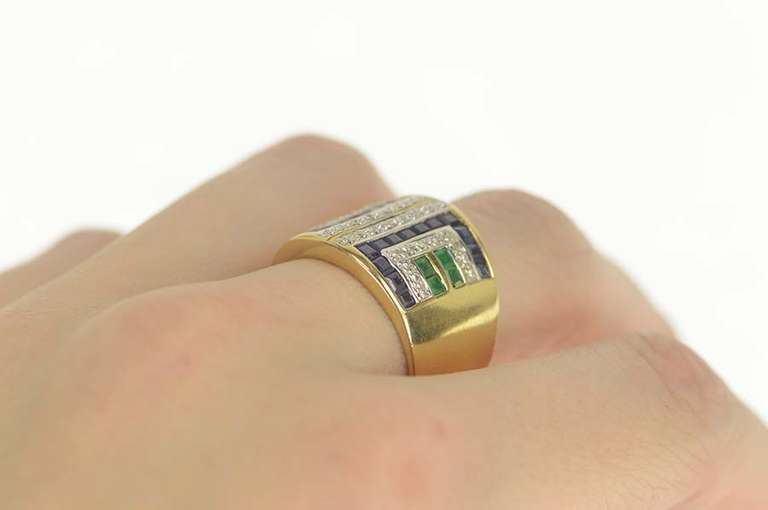 18K Yellow Gold 4.29 Ctw Diamond Ruby Sapphire Statement Ring